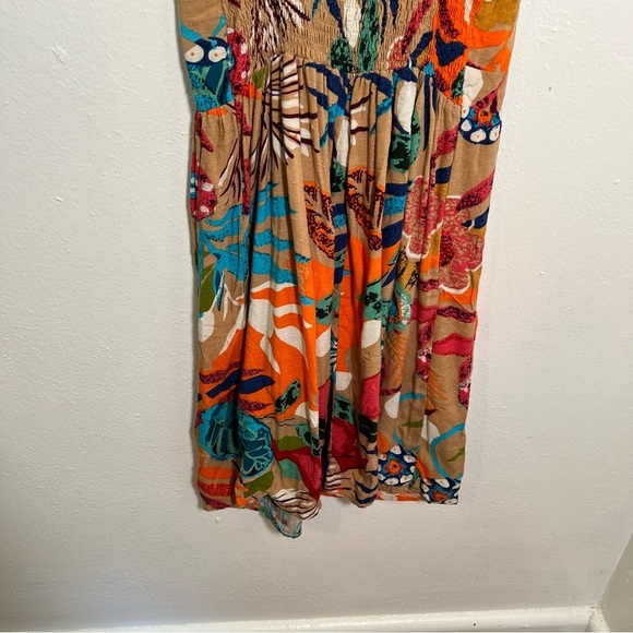 Sleeveless Fit & Flare Dress Tan Multicolor Floral - Picture 7 of 7